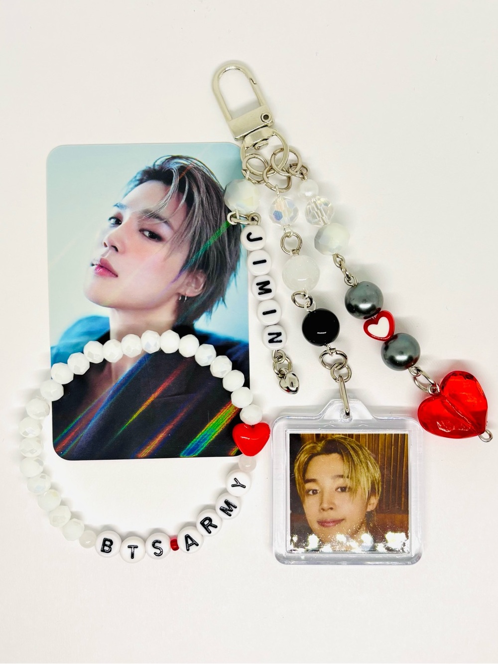 (3pcs) BTS JIMIN BIAS PHOTO KEYCHAIN BRACELET PHOTOCARD BUNDLE